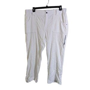 Chicos New Cargo Jogger Pants US Womens 16 Crinkle White Roll Tab Cotton Crop